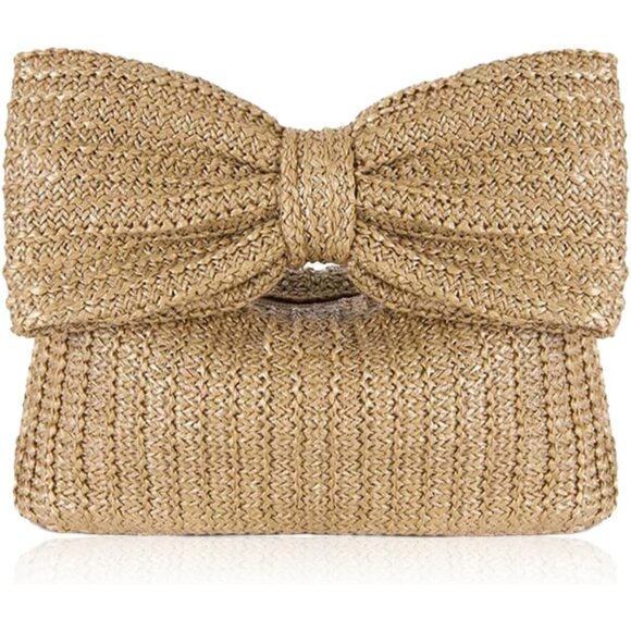 Women's Straw Handbag Lady with Bow Woven Clutch Bag For Beach Vacation - Picture 1 of 6